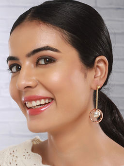 Saraf RS Jewellery - Anti-Tarnish Gold And Rose Gold Plated Chain Dangling Minimalist Earrings