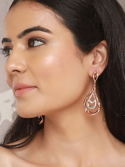 Saraf RS Jewellery - Anti-Tarnish Rose Gold Plated Pear Shaped Concentric Drop Earrings
