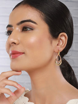 Saraf RS Jewellery - Anti-Tarnish Tri Gold Plated Concentric Drop Shaped Dangler Earrings