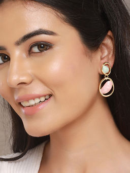 Saraf RS Jewellery - Anti-Tarnish Gold Plated Turquoise Enamelled Quirky Drop Earrings