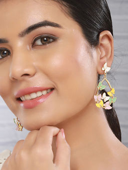 Saraf RS Jewellery - Anti-Tarnish Gold Plated Enamelled Butterfly Statement Luxe Drop Earrings