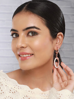 Saraf RS Jewellery - Anti-Tarnish Rose Gold Concentric Circular Drop Dangling Earrings
