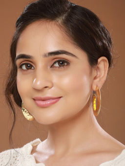 Saraf RS Jewellery - Anti-Tarnish Gold Plated Hammered Casual Hoops Earrings