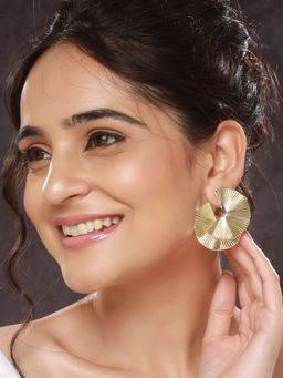 Saraf RS Jewellery - Anti-Tarnish Gold Plated Fan Shaped Disc Drop Earrings