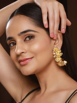 Saraf RS Jewellery - Anti-Tarnish Gold Plated Quirky Statement Hoops Earrings