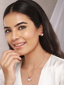 Saraf RS Jewellery - Anti-Tarnish Rose Gold Plated Pearl Beaded Minimal Galaxy Locket Jewellery Set