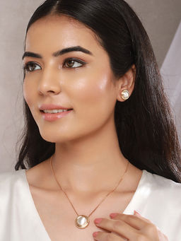 Saraf RS Jewellery - Anti-Tarnish Gold Plated Pearl Beaded Minimal Round Pearl Locket Jewellery Set