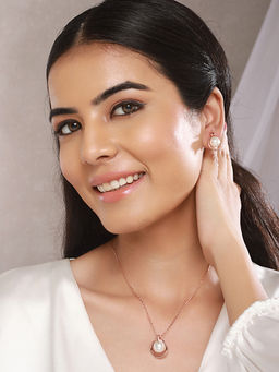 Saraf RS Jewellery - Anti-Tarnish Rose Plated Pearl Beaded Luxe Minimal Pendant Jewellery Set