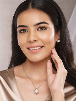 Saraf RS Jewellery - Anti-Tarnish Silver Plated Water Pearl Beaded Galaxy Minimal Locket Jewellery Set