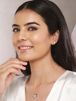 Saraf RS Jewellery - Anti-Tarnish Gold Plated 3 Toned Chunky Dome Shaped Locket Jewellery Set