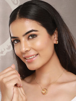 Saraf RS Jewellery - Anti-Tarnish Gold Plated Ring Pendant And Hoops Earrings Jewellery Set