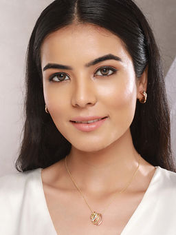 Saraf RS Jewellery - Anti-Tarnish Triple Tone Chunky Halo Earrings And Pendant Jewellery Set