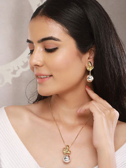 Saraf RS Jewellery - Anti-Tarnish Gold & Silver Plated Leafy Chunky Earrings & Locket Jewellery Set