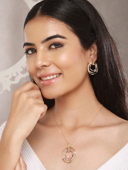 Saraf RS Jewellery - Anti-Tarnish Triple Toned Concentric Twisted Chunky Pendant Jewellery Set