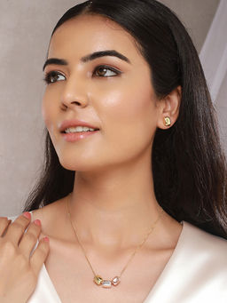 Saraf RS Jewellery - Anti-Tarnish Gold Plated Triple Toned Block Shaped Chunky Minimal Jewellery Set