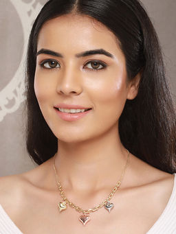 Saraf RS Jewellery - Anti-Tarnish Gold Plated 3 Toned Heart Shaped Chunky Link Necklace