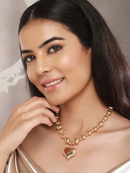 Saraf RS Jewellery - Anti-Tarnish Gold Plated Chunky Ball Chain Heart Shaped Pendant Necklace