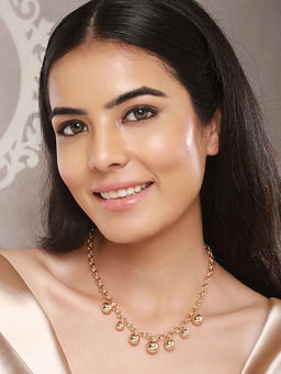 Saraf RS Jewellery - Anti-Tarnish Gold Plated Chunky Ball Pendant Link Necklace