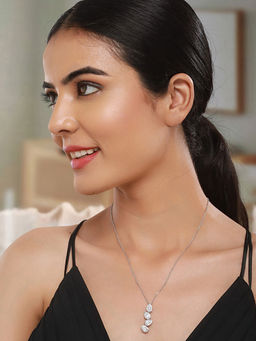 Saraf RS Jewellery - Anti-Tarnish Silver Plated AD Studded Delicate Solitaire Leaf Pendant Necklace