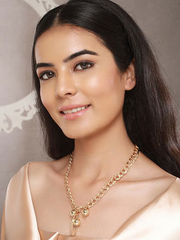 Saraf RS Jewellery - Anti-Tarnish Golden Plated Ball Pendant Link Necklace