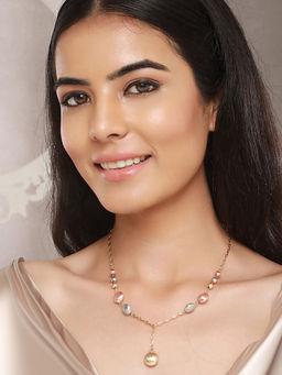 Saraf RS Jewellery - Anti-Tarnish Gold Plated Rose Gold Polish Ball Necklace
