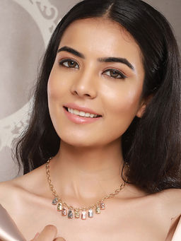 Saraf RS Jewellery - Anti-Tarnish Gold Plated Engraved Lock Pendant Link Necklace