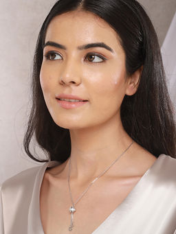 Saraf RS Jewellery - Anti-Tarnish Silver Plated CZ Tassel Crown Pendant Necklace