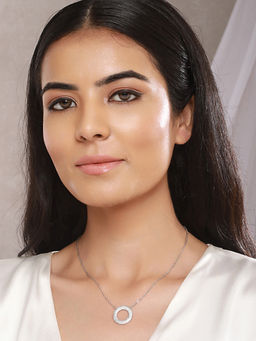 Saraf RS Jewellery - Anti-Tarnish Silver Plated AD Circle Of Life Pendant Minimal Necklace