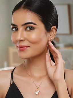 Saraf RS Jewellery - Gold Plated AD Studded Circular Minimal Pendant Chain Jewellery Set