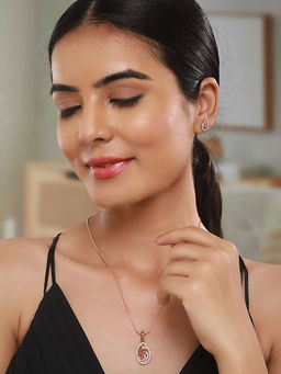 Saraf RS Jewellery - Rose Gold Plated AD Studded Minimal Locket Jewellery Set