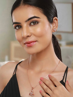 Saraf RS Jewellery - Rose Gold Plated AD Studded Minimal Leafy Locket Jewellery Set