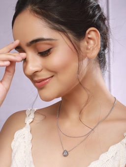 Saraf RS Jewellery - Anti Tarnish Rhodium Plated Layered Shiny Stone Necklace
