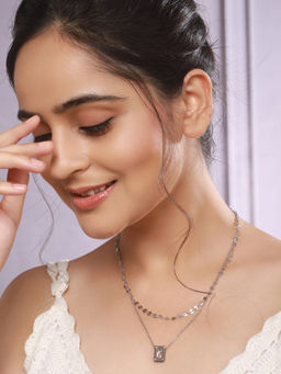 Saraf RS Jewellery - Anti Tarnish Rhodium Plated Layered Ball Shiny Geometric Square Stone Necklace