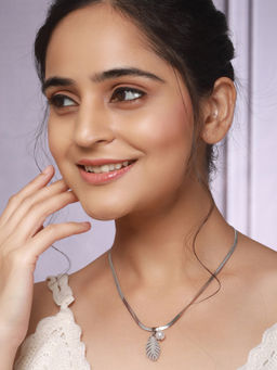 Saraf RS Jewellery - Anti Tarnish Snake Necklace Leaf And Pearl Minimal Pendant Necklace