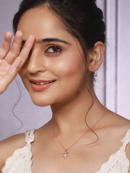 Saraf RS Jewellery - Anti Tarnish Rose Gold Plated AD Studded Lock And Key Necklace