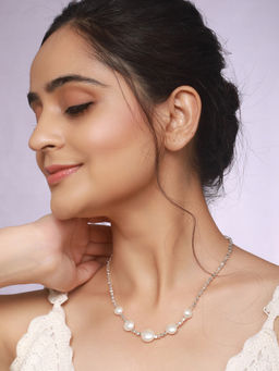 Saraf RS Jewellery - Anti Tarnish Rhodium Plated Celestial Faux Pearl Luxurious Necklace