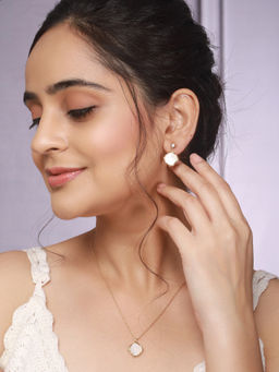 Saraf RS Jewellery - Anti Tarnish Gold Plated Faux Pearl Minimal Geometric Jewellery Set