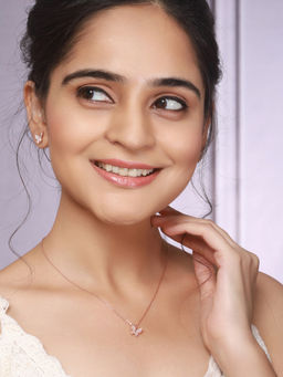 Saraf RS Jewellery - Anti Tarnish Rose Gold Toned Faux Pearl Butterfly Minimal Jewellery Set