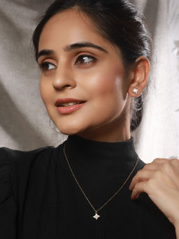 Saraf RS Jewellery - Anti Tarnish Gold Toned Faux Pearl Star Shaped Minimal Pendant Jewellery Set