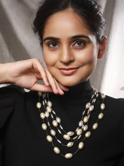 Saraf RS Jewellery - Anti Tarnish Gold Toned Pearl Minimal Luxurious Layered Necklace