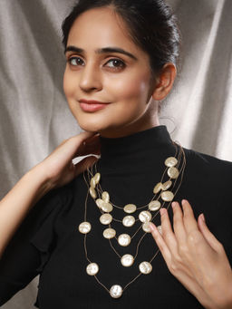 Saraf RS Jewellery - Anti Tarnish Gold Toned Quirky Layered Pearl Minimal Necklace