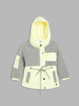 Blue Giraffe - Girls Green Color-Blocked Hooded Full Sleeves Jacket