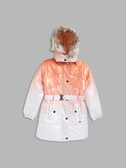 Blue Giraffe - Girls Orange Dyed Detachable Hood Full Sleeves Puffer Jacket