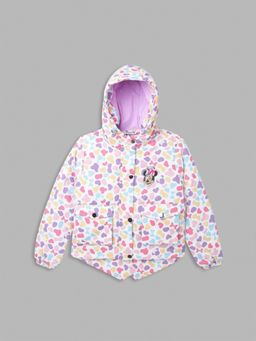 Blue Giraffe - Girls Multi-Color Printed Hooded Full Sleeves Jacket