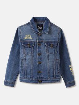 Blue Giraffe - Boys Blue Washed Spread Collar Full Sleeves Denim Jacket