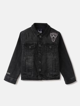 Blue Giraffe - Boys Black Washed Spread Collar Full Sleeves Denim Jacket