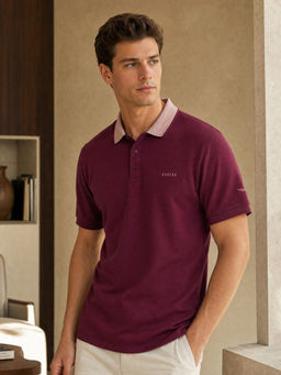 Nobero - Men Brand Logo Button Contrast Collar Polo T-shirt