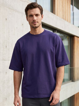 Nobero - Men Premium Oversized Solid Cotton Purple T-shirt