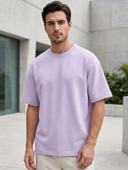 Nobero - Men Premium Oversized Solid Cotton Lavender T-shirt