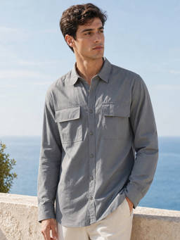 Nobero - Men Regular Fit Cotton Grey Casual Shirt